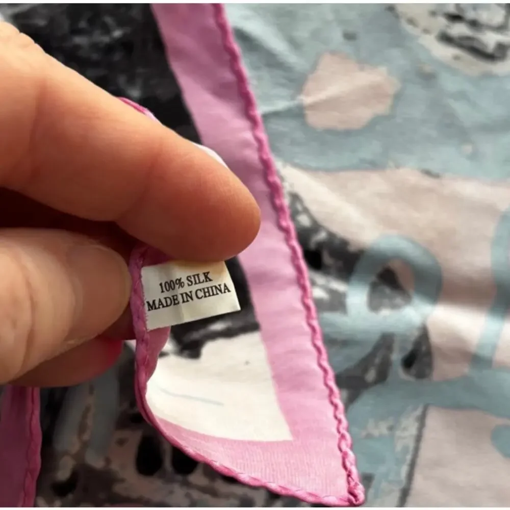 Satin Finish Silk scarf neckerchief square in pink blue modern abstract art look